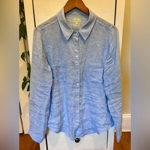 Lilly Pulitzer women’s light blue 100% linen button-down long sleeve shirt large